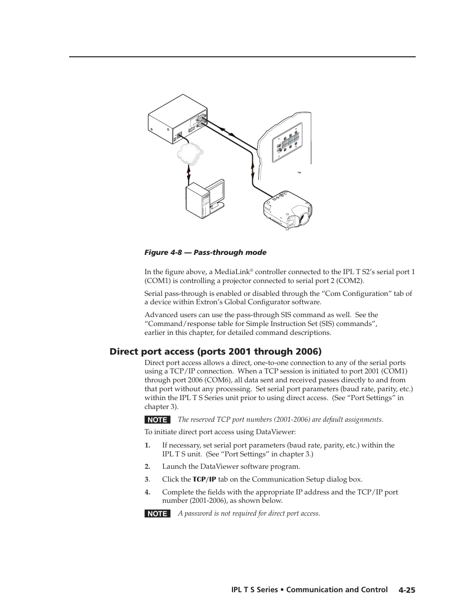 Direct port access (ports 2001 through 2006), Direct port access (ports 2001 through 2006) -25 | Extron electronic IPL T S Series User Manual | Page 65 / 79