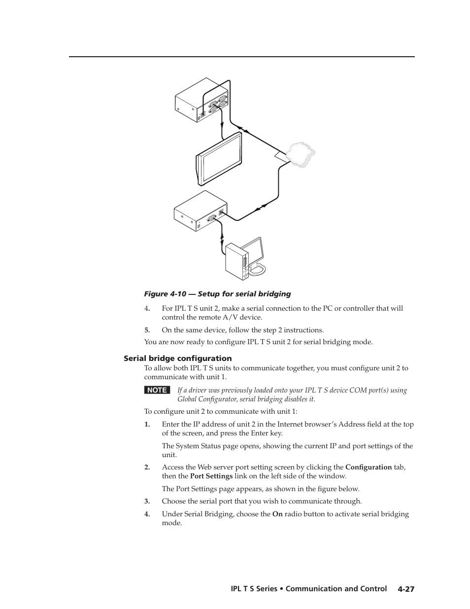 Serial bridge configuration, Serial bridge configuration -27 | Extron electronic IPL T S Series User Manual | Page 67 / 79
