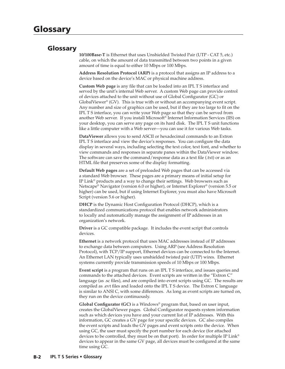 Glossary | Extron electronic IPL T S Series User Manual | Page 76 / 79