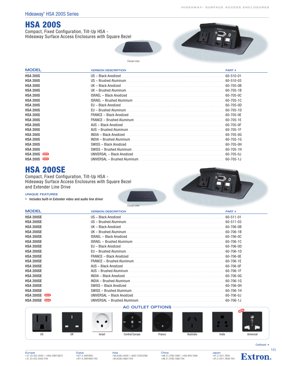 Hsa 200s, Hsa 200se, Hideaway | Hsa 200s series | Extron electronic Hideaway HSA 200S Series User Manual | Page 2 / 3
