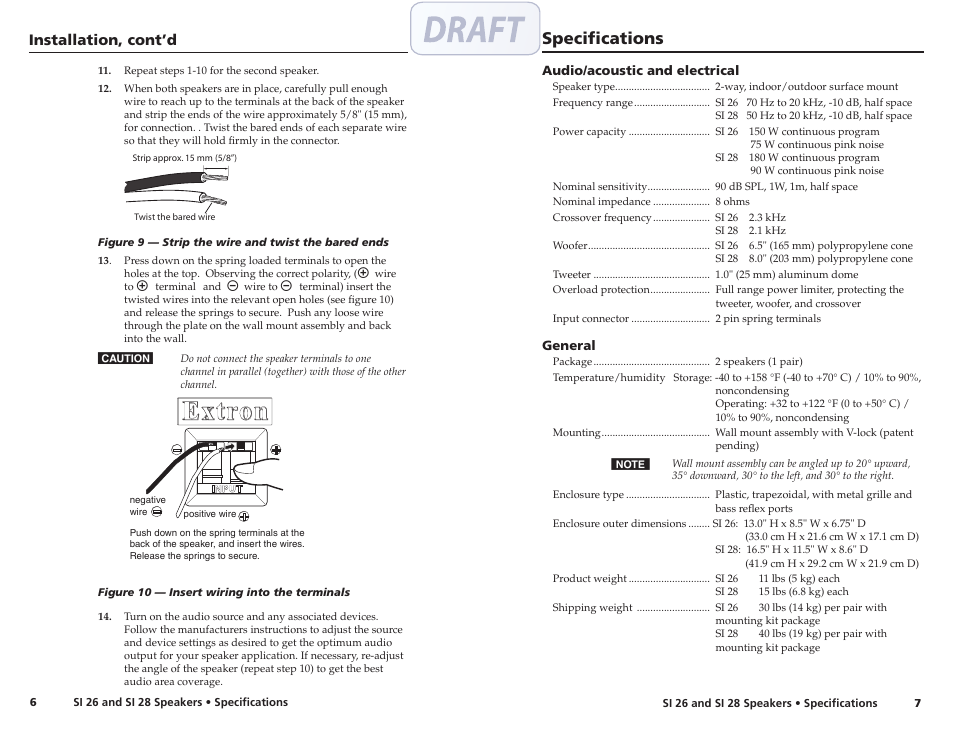 Extron, Specifications, Installation, cont’d | Extron electronic SI 26 User Manual | Page 5 / 6