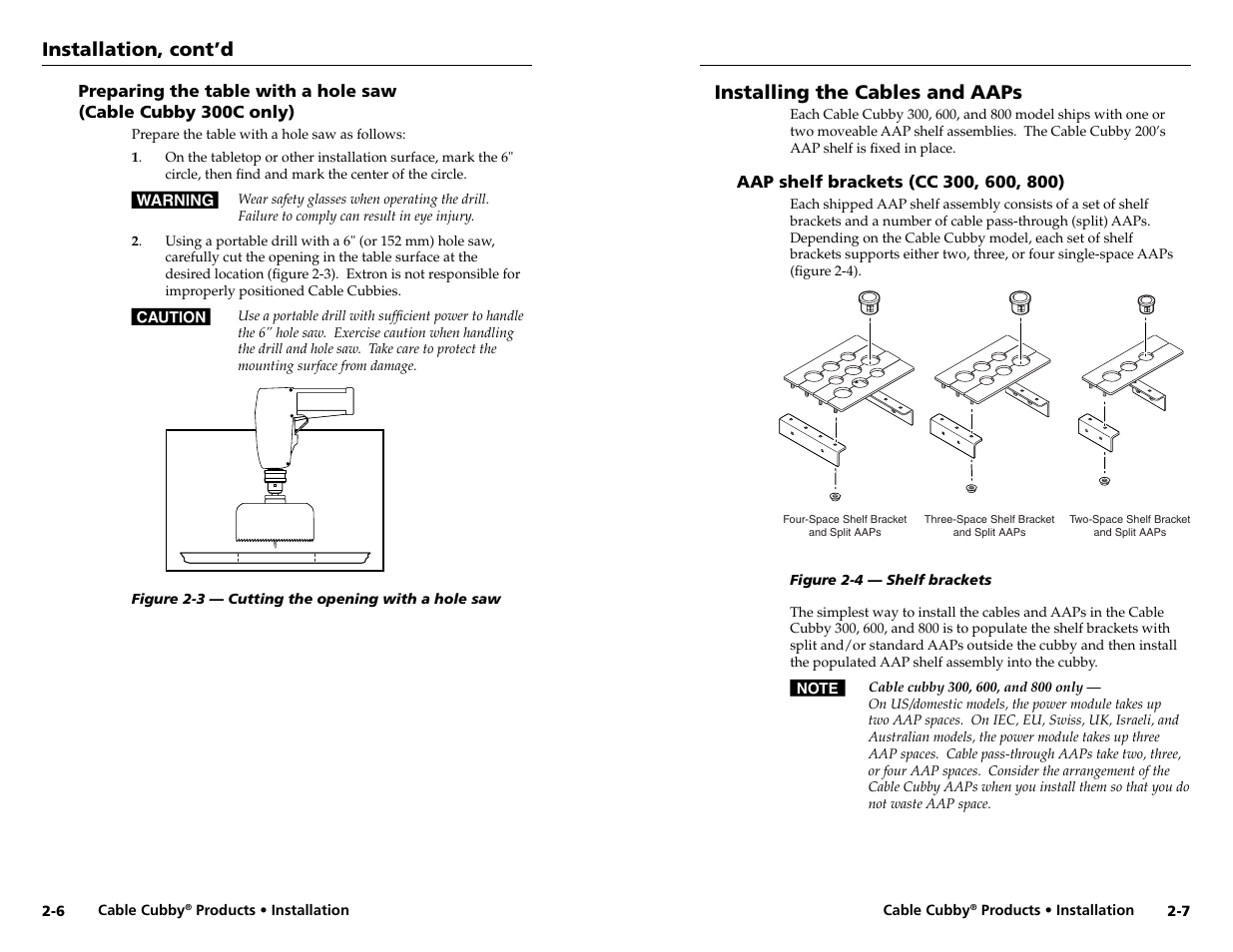 Installation, cont’d, Installing the cables and aaps | Extron electronic Cable Cubby 800  EU User Manual | Page 10 / 33