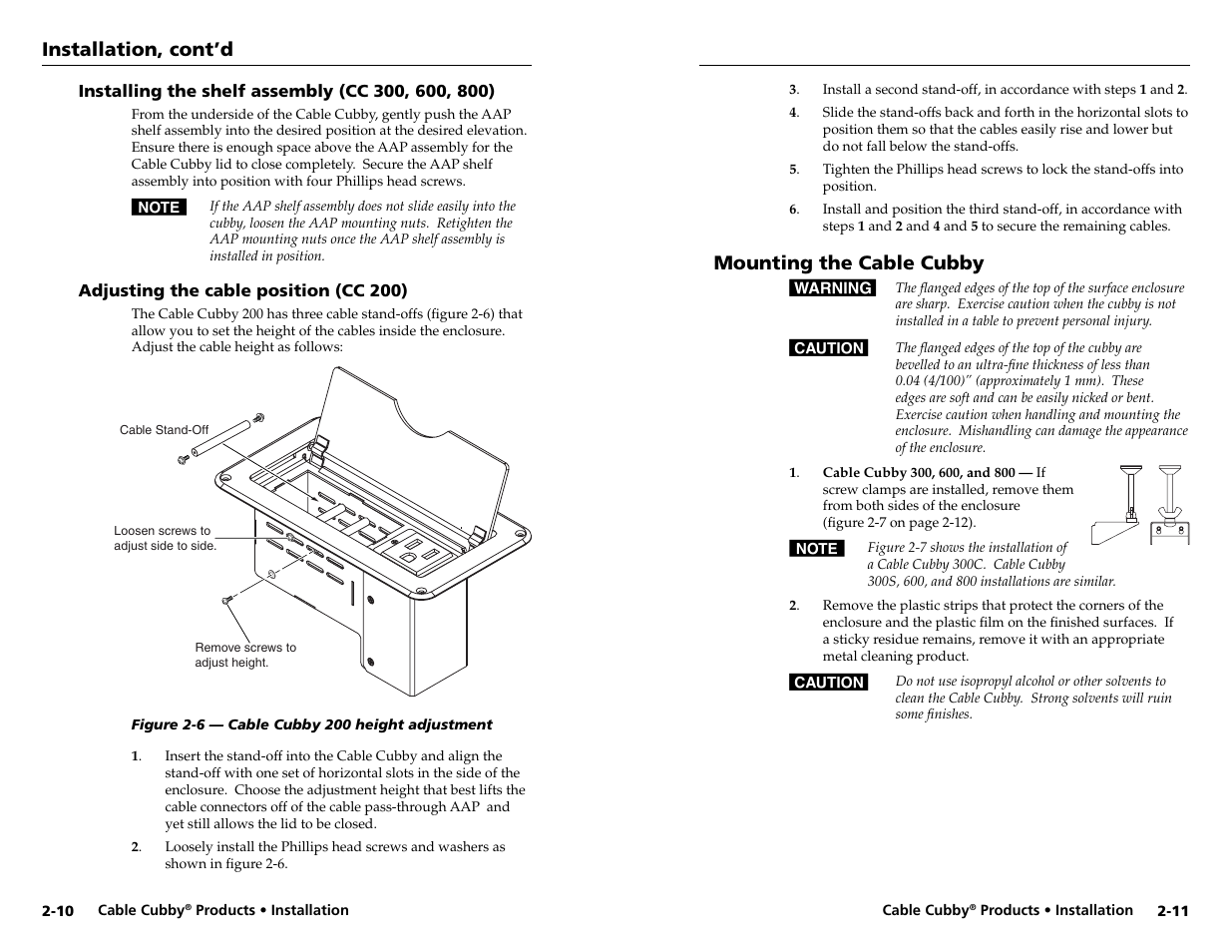 Installation, cont’d, Mounting the cable cubby | Extron electronic Cable Cubby 800  EU User Manual | Page 12 / 33