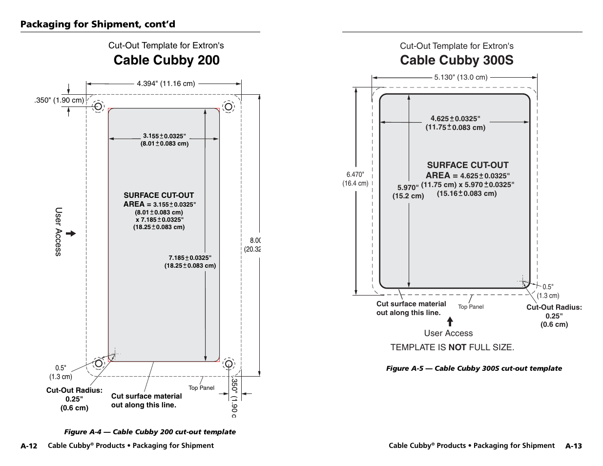 Cable cubby 200, Cable cubby 300s, Packaging for shipment, cont’d | Extron electronic Cable Cubby 800  EU User Manual | Page 25 / 33