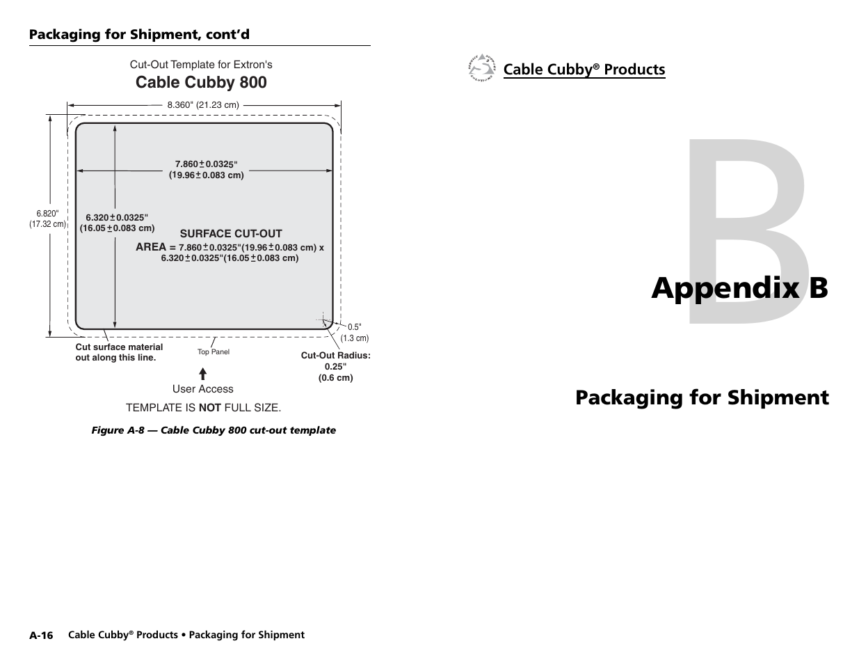 Appendix b, Packaging for shipment | Extron electronic Cable Cubby 800  EU User Manual | Page 27 / 33