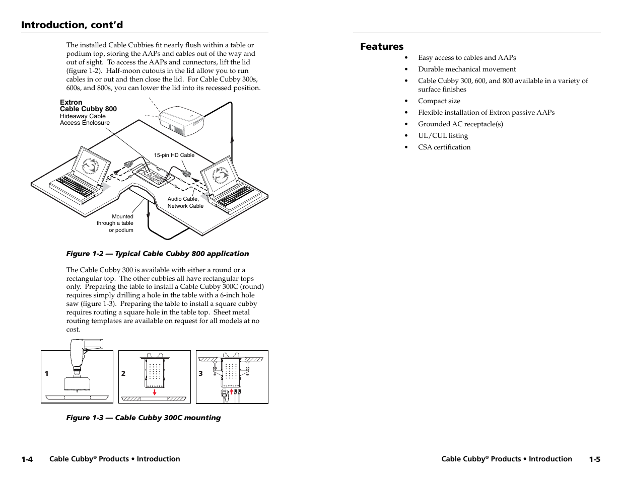 Introduction, cont’d, Features | Extron electronic Cable Cubby 800  EU User Manual | Page 6 / 33