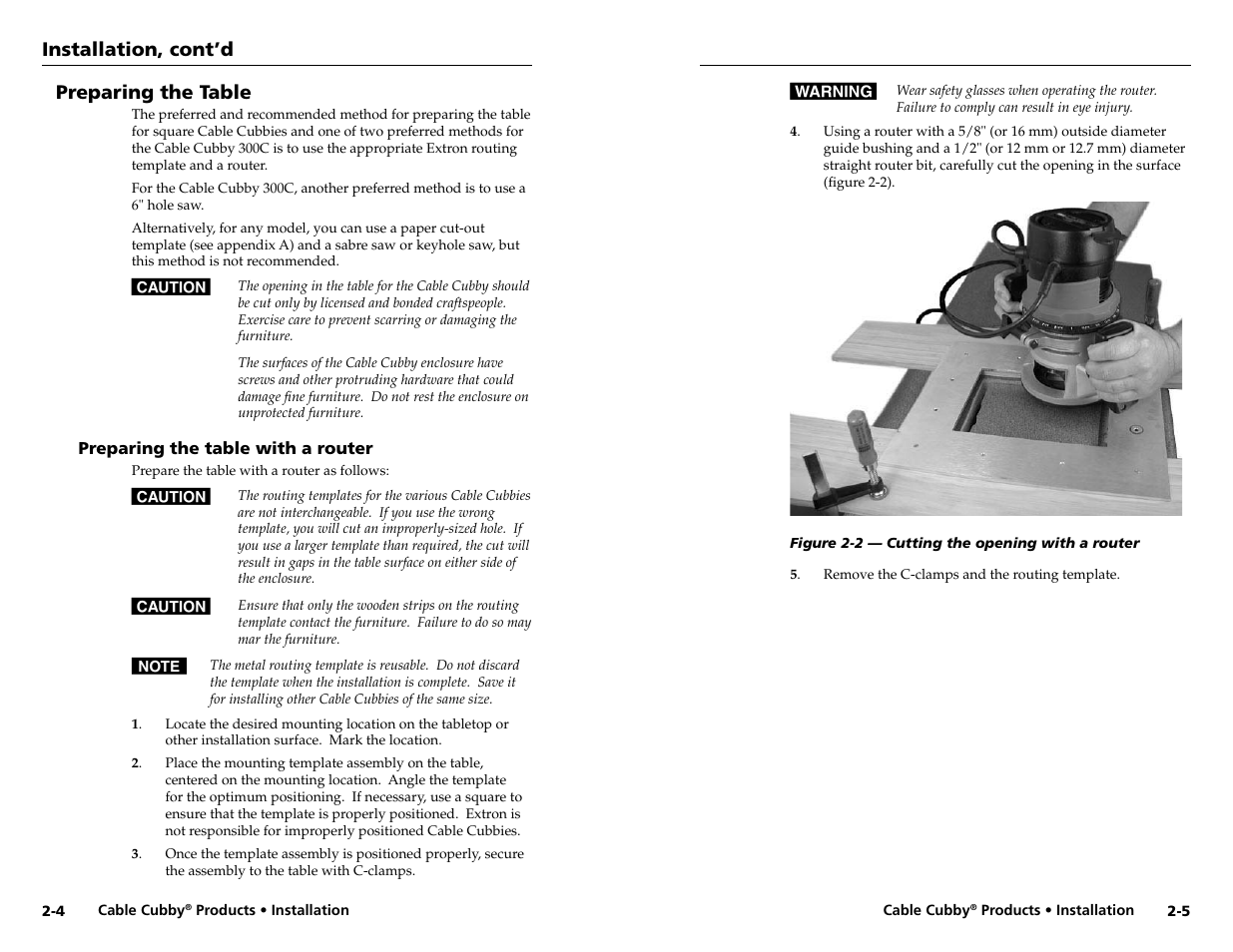 Installation, cont’d, Preparing the table | Extron electronic Cable Cubby 800  EU User Manual | Page 9 / 33