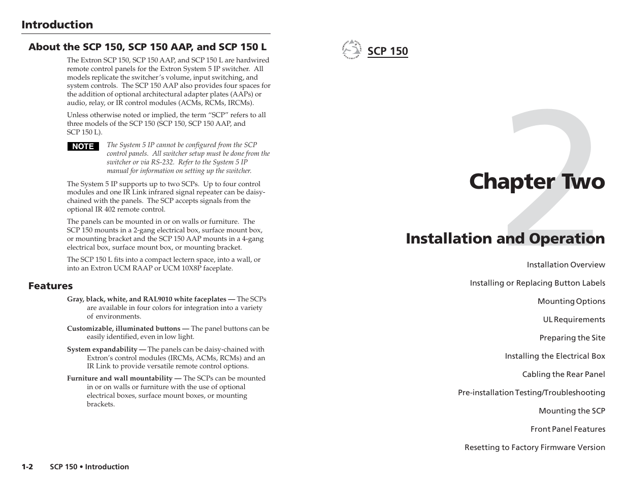 Chapter two | Extron Electronics SCP 150 User Manual | Page 5 / 23