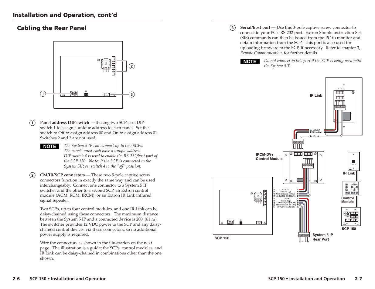 Installation and operation, cont’d, Cabling the rear panel | Extron Electronics SCP 150 User Manual | Page 8 / 23