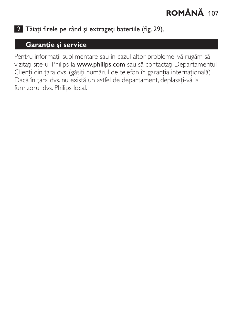 Garanţie şi service | Philips FC6142 User Manual | Page 107 / 160