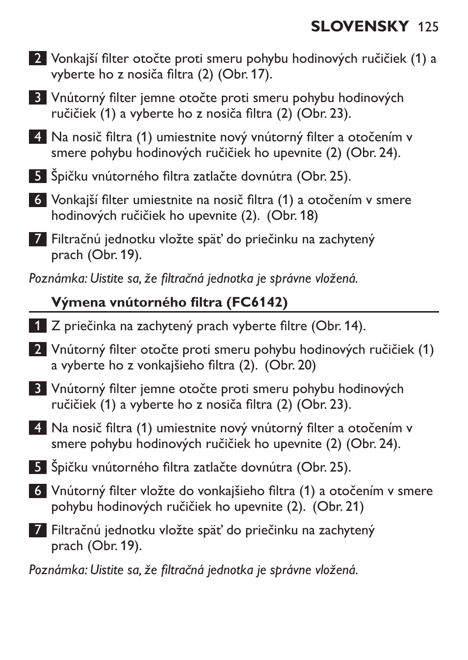 Výmena vnútorného filtra (fc6142) | Philips FC6142 User Manual | Page 125 / 160