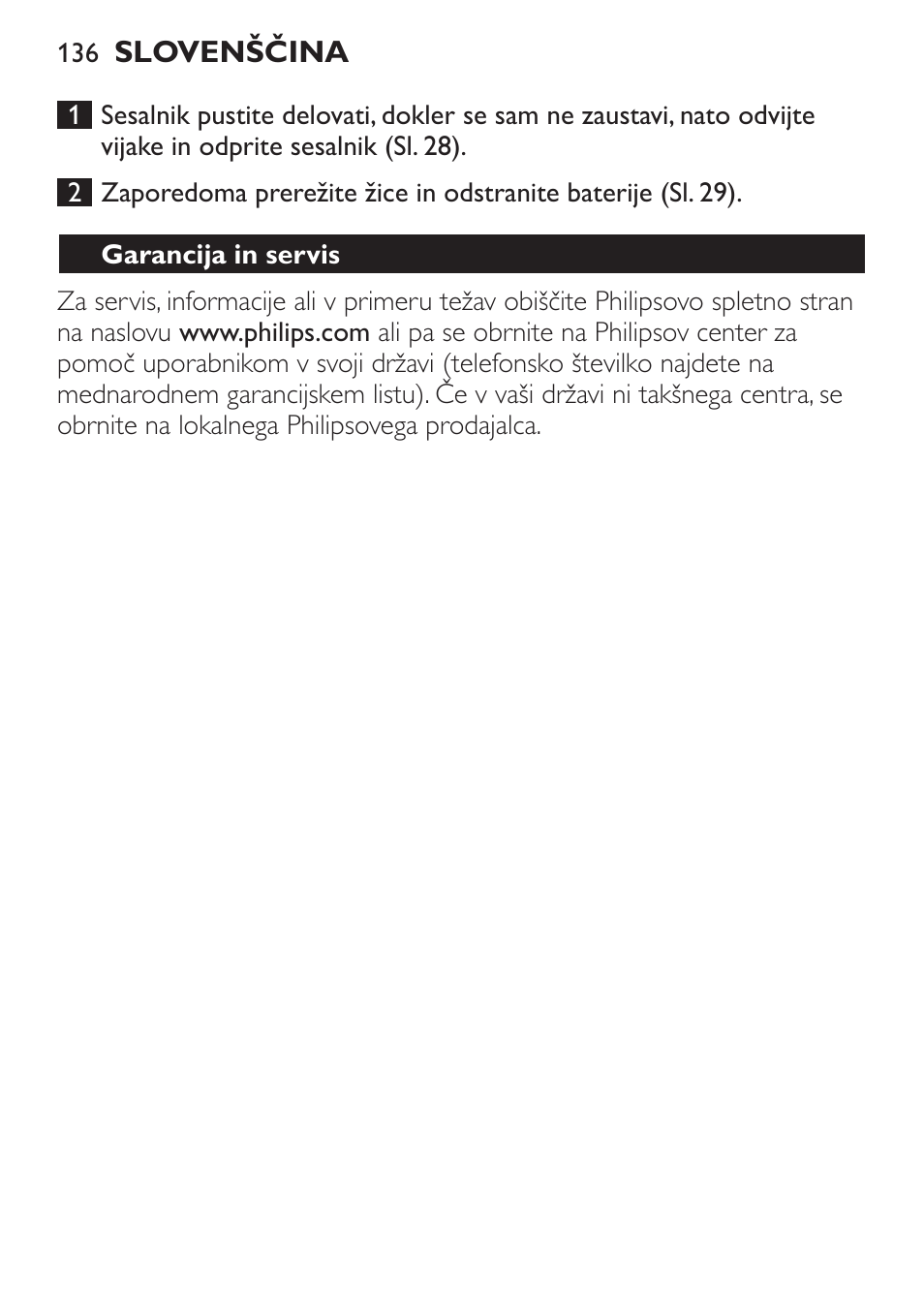Garancija in servis | Philips FC6142 User Manual | Page 136 / 160