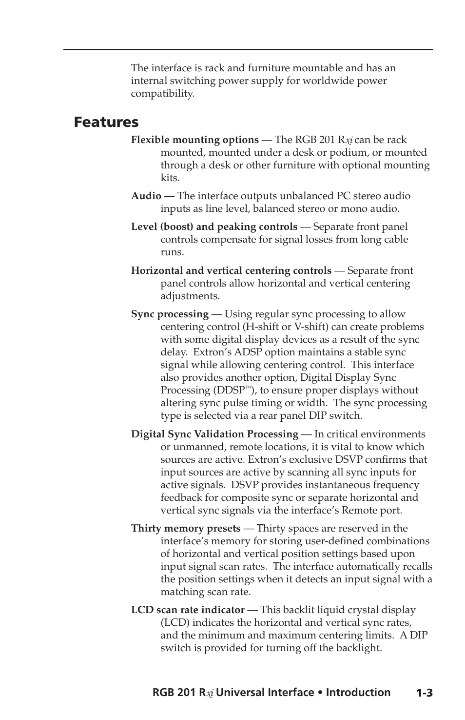 Features | Extron Electronics RGB 201 User Manual | Page 11 / 46