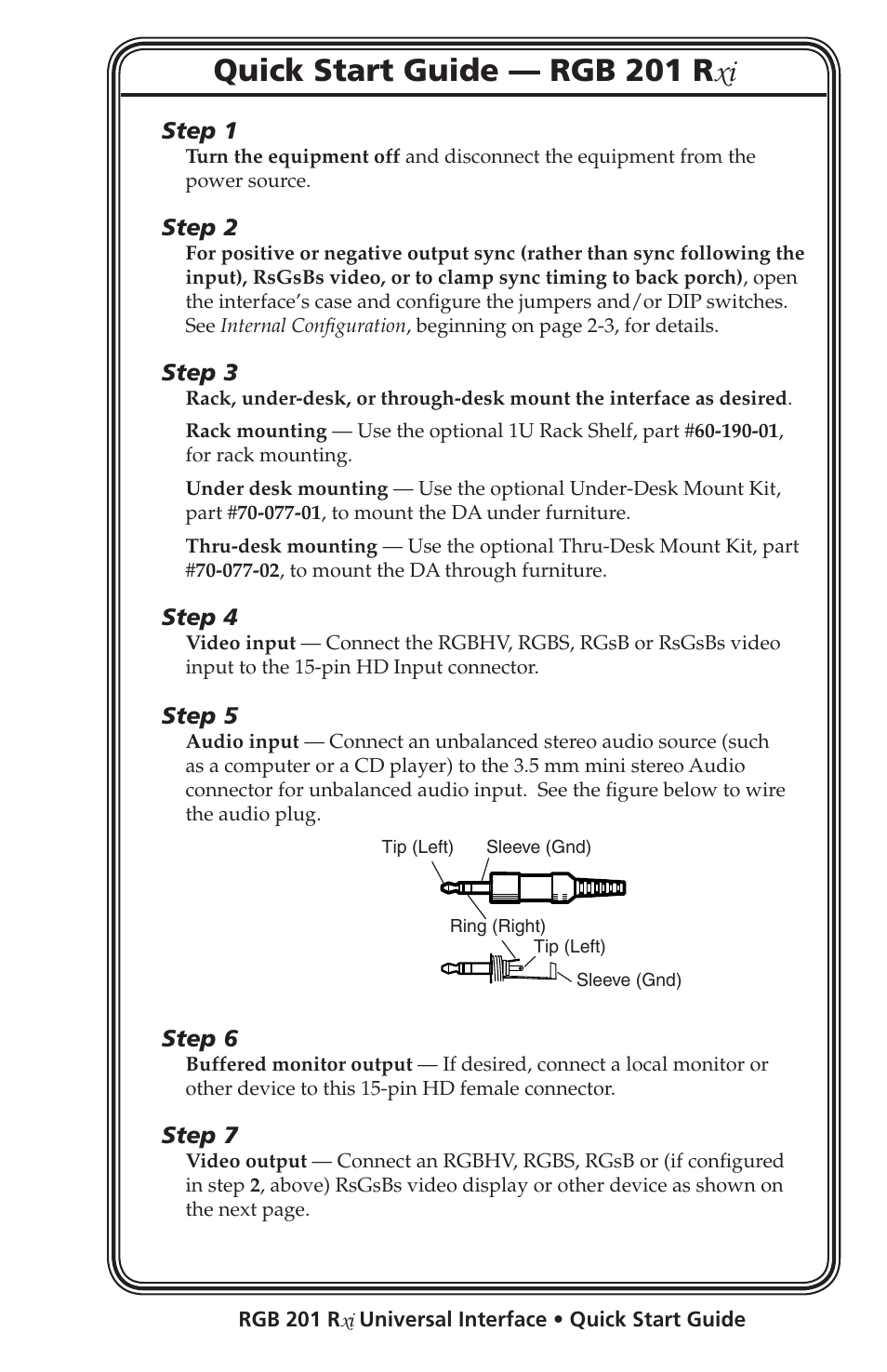 Quick start guide - rgb 201 rxi, Quick start guide — rgb 201 r xi | Extron Electronics RGB 201 User Manual | Page 5 / 46
