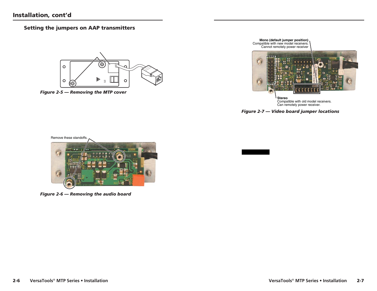 Setting the jumpers on aap transmitters, Installation, cont’d | Extron Electronics VersaTools MTP Series User Manual | Page 10 / 22