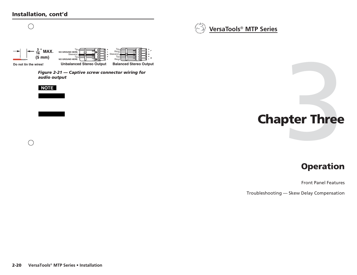 Chapter three • operation, Chapter 3 • operation, Chapter three | Operation | Extron Electronics VersaTools MTP Series User Manual | Page 17 / 22