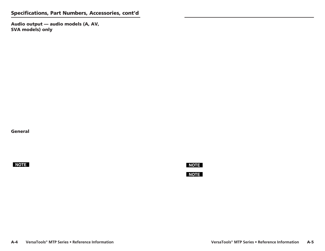 Specifications, part numbers, accessories, cont’d | Extron Electronics VersaTools MTP Series User Manual | Page 20 / 22