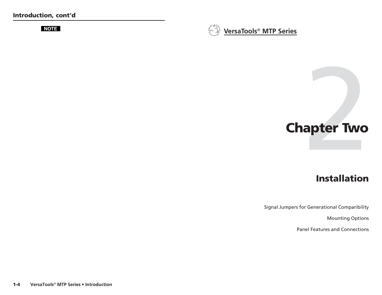 Chapter two • installation, Chapter 2 • installation, Chapter two | Extron Electronics VersaTools MTP Series User Manual | Page 7 / 22