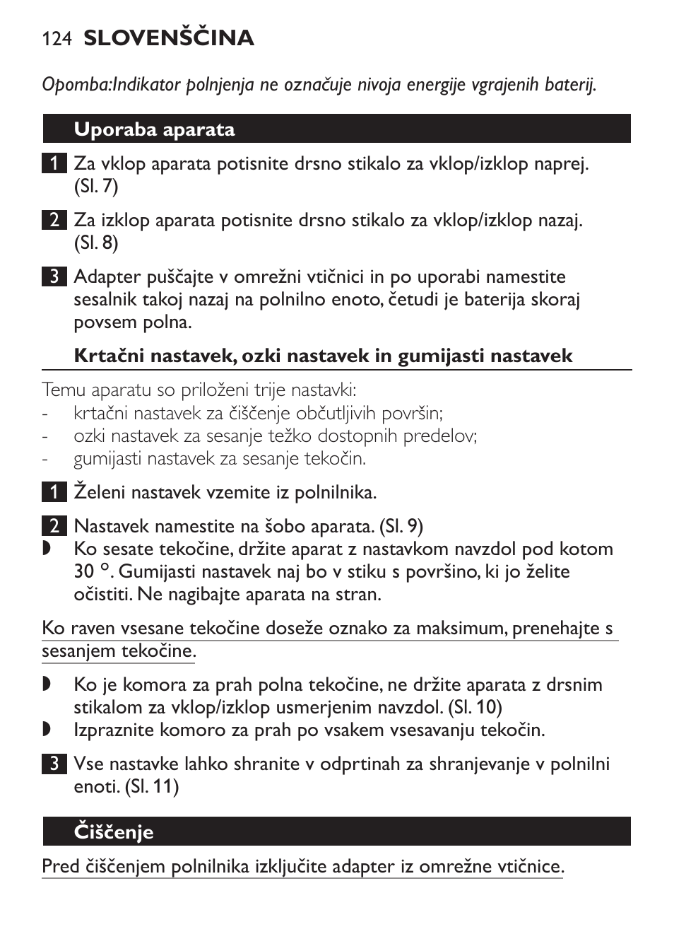 Uporaba aparata, Čiščenje | Philips FC6055 User Manual | Page 124 / 152