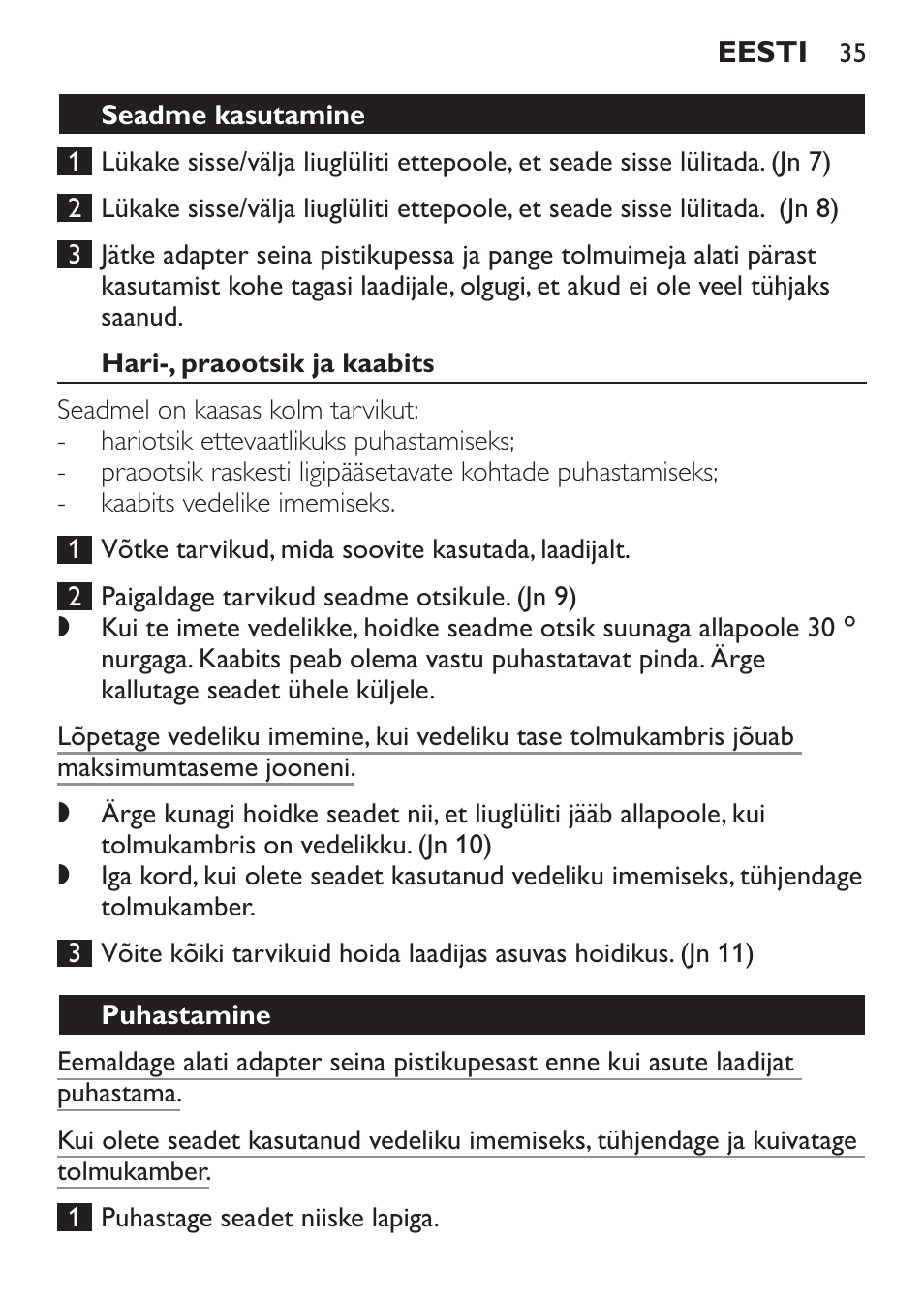 Hari-, praootsik ja kaabits, Puhastamine, Tolmukambri tühjendamine | Philips FC6055 User Manual | Page 35 / 152