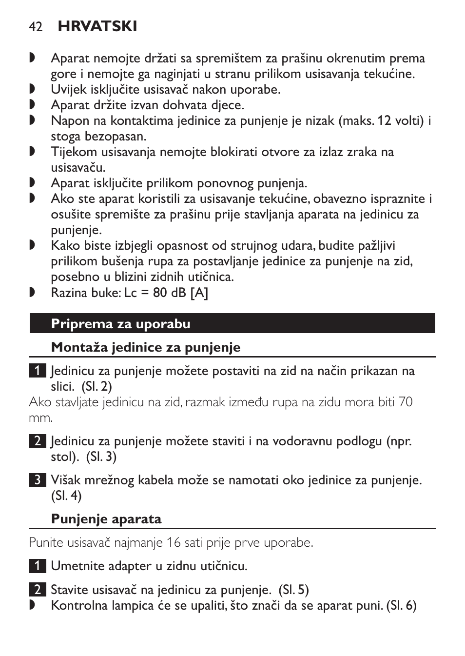 Priprema za uporabu, Montaža jedinice za punjenje, Punjenje aparata | Philips FC6055 User Manual | Page 42 / 152