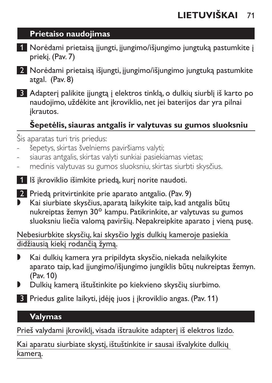 Prietaiso naudojimas, Valymas | Philips FC6055 User Manual | Page 71 / 152