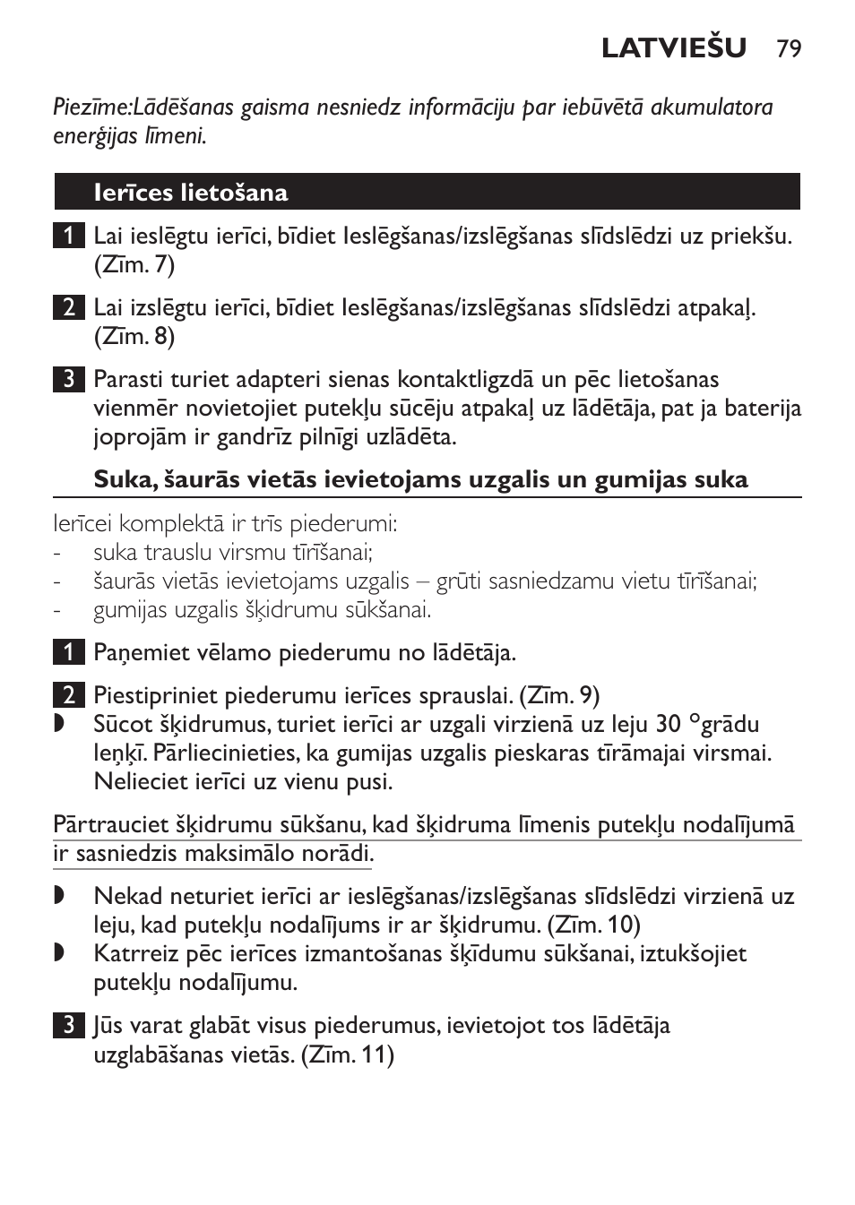 Ierīces lietošana, Tīrīšana | Philips FC6055 User Manual | Page 79 / 152