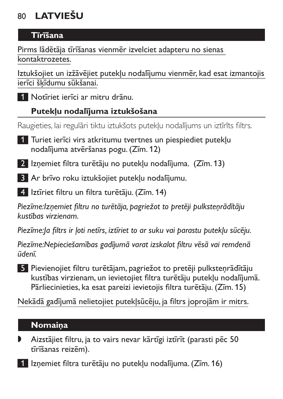 Putekļu nodalījuma iztukšošana, Nomaiņa | Philips FC6055 User Manual | Page 80 / 152