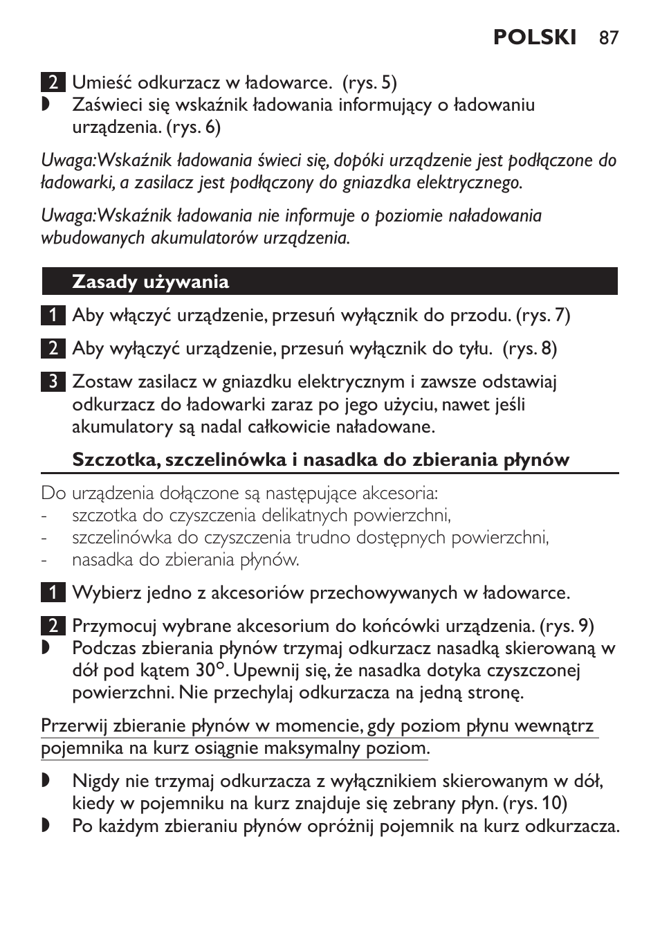 Zasady używania | Philips FC6055 User Manual | Page 87 / 152