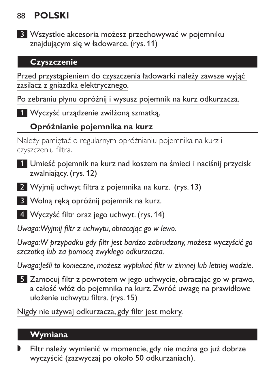 Czyszczenie, Opróżnianie pojemnika na kurz, Wymiana | Philips FC6055 User Manual | Page 88 / 152