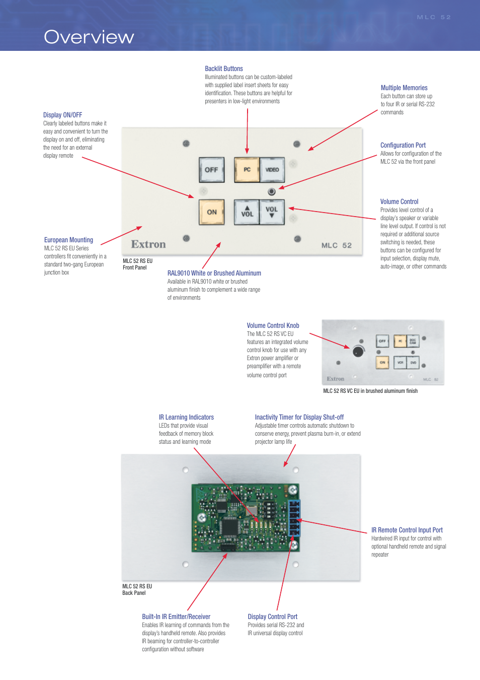 Overview | Extron electronic MediaLink Controllers MLC 52 RS EU User Manual | Page 3 / 4