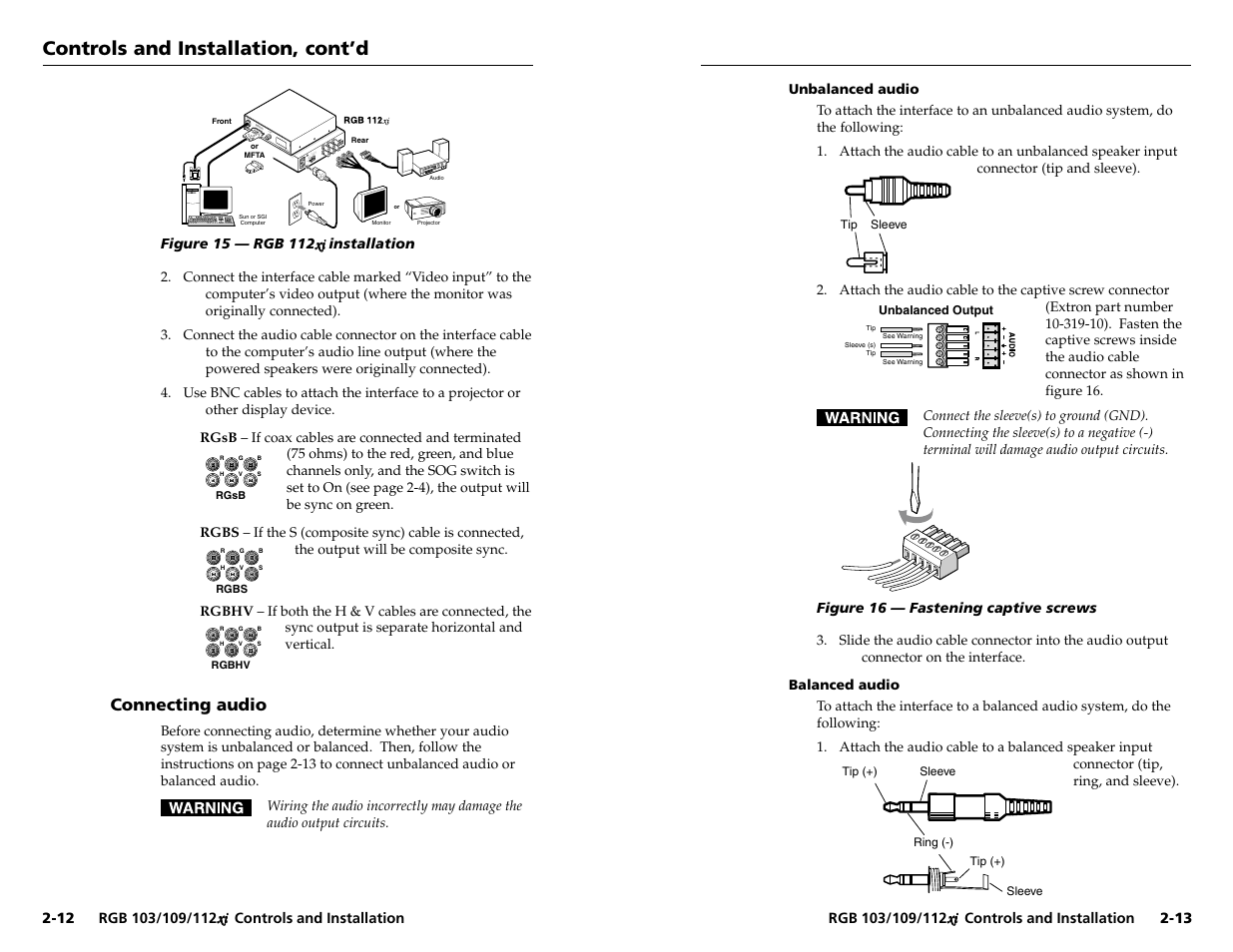 Controls and installation, cont’d, Ou tp ut sog out ddsp serr sp are | Extron Electronics RGB 103xi User Manual | Page 12 / 17