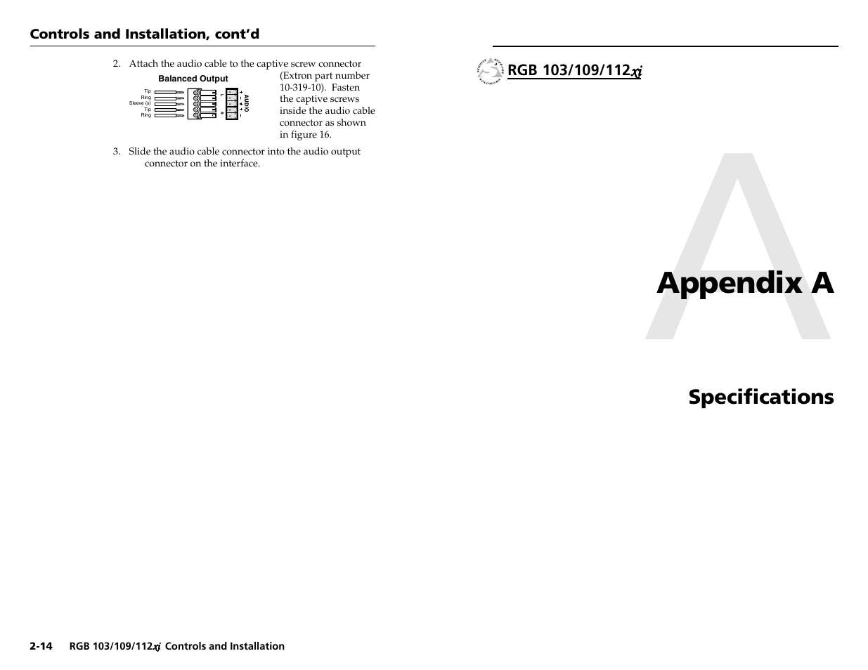 Appendix a | Extron Electronics RGB 103xi User Manual | Page 13 / 17