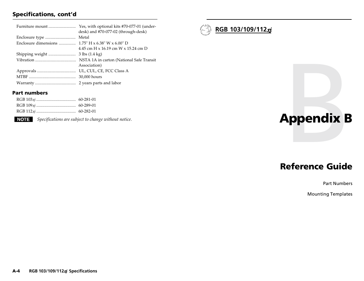 Appendix b | Extron Electronics RGB 103xi User Manual | Page 15 / 17