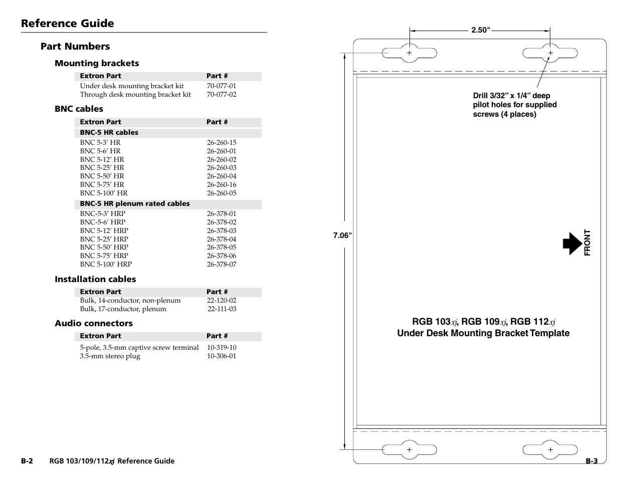 Reference guide, Reference guide, cont’d, Part numbers | Extron Electronics RGB 103xi User Manual | Page 16 / 17