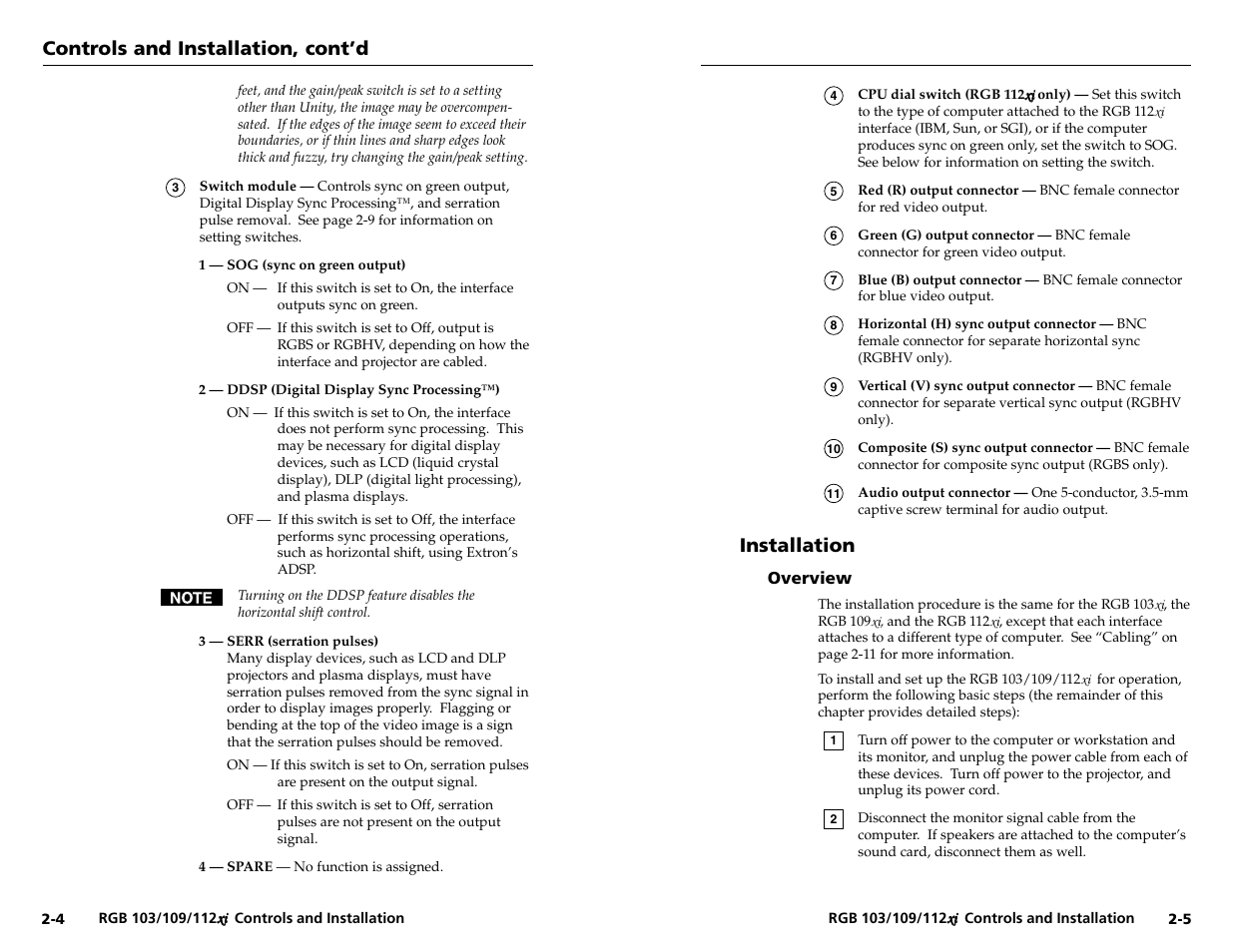 Controls and installation, cont’d, Installation | Extron Electronics RGB 103xi User Manual | Page 8 / 17
