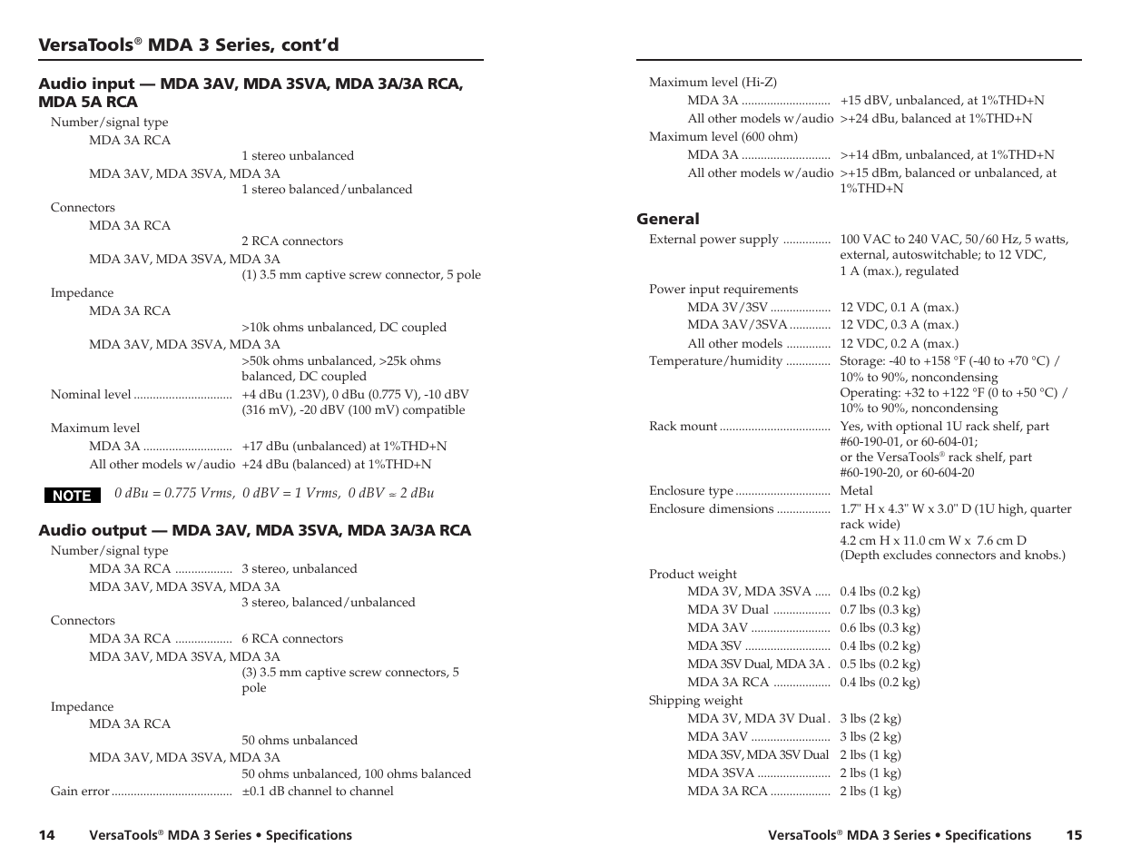 Versatools, Mda 3 series, cont’d | Extron electronic MDA 3 Series User Manual | Page 12 / 13