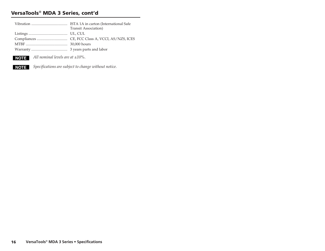 Versatools, Mda 3 series, cont’d | Extron electronic MDA 3 Series User Manual | Page 13 / 13