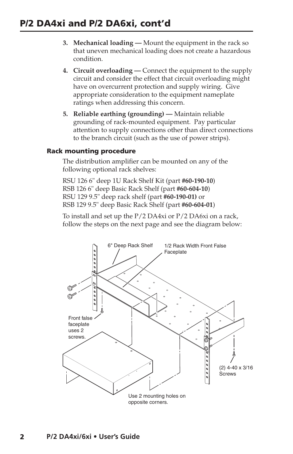 Rack mounting procedure, P/2 da4xi and p/2 da6xi, cont’d | Extron electronic VGA Distribution Amplifiers P/2 DA6xi s User Manual | Page 6 / 20