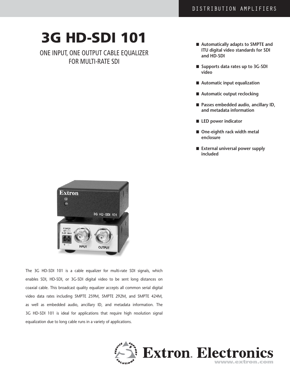 Extron electronic 3G HD-SDI 101 User Manual | 2 pages