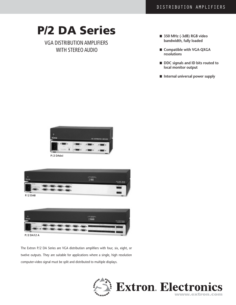 Extron electronic P/2 DA Series User Manual | 4 pages