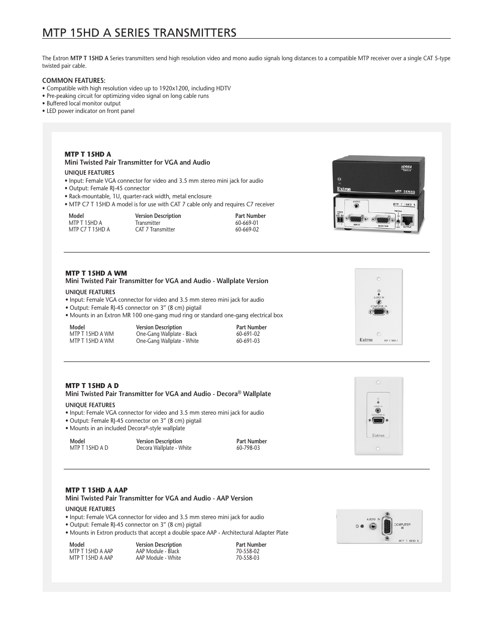 Mtp 15hd a series transmitters | Extron electronic MTP T 15HD A D User Manual | Page 3 / 6