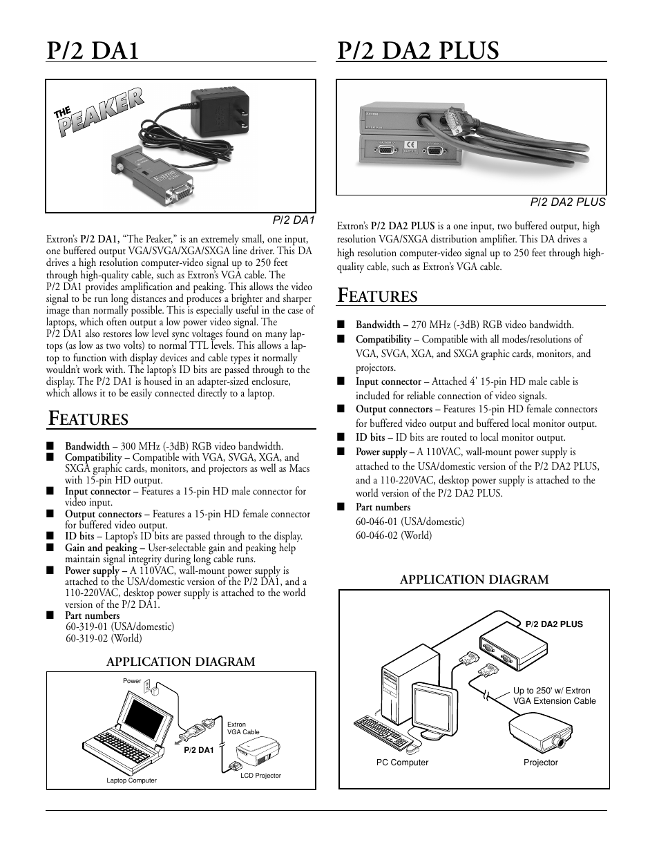 P/2 da1 p/2 da2 plus, Eatures | Extron electronic MAC User Manual | Page 2 / 6