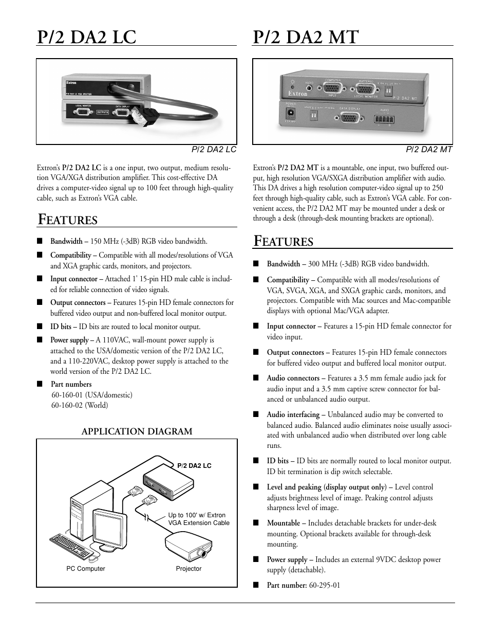 P/2 da2 lc p/2 da2 mt, Eatures | Extron electronic MAC User Manual | Page 3 / 6