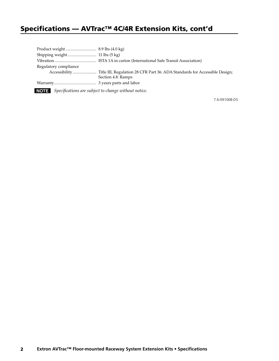 Extron electronic Extension Kits AVTrac 4C User Manual | Page 2 / 2