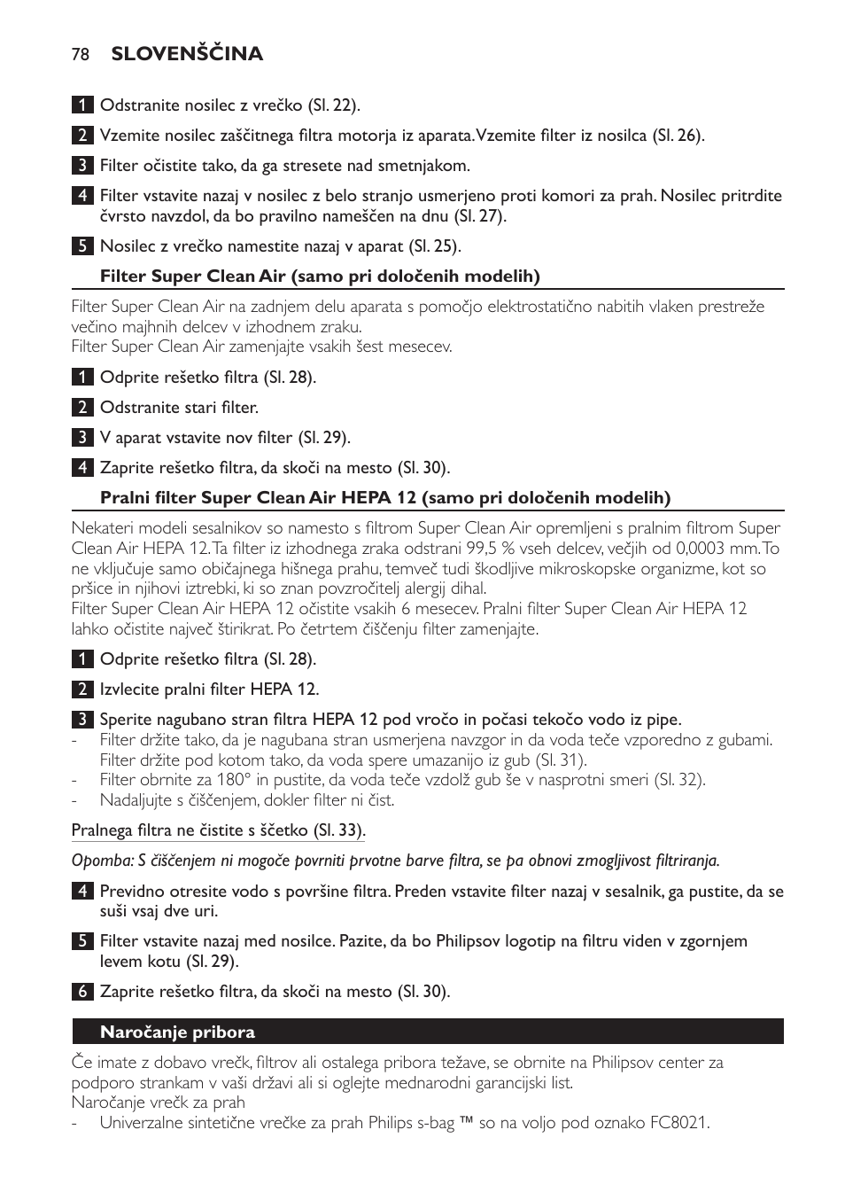 Naročanje pribora | Philips FC8611 User Manual | Page 78 / 108
