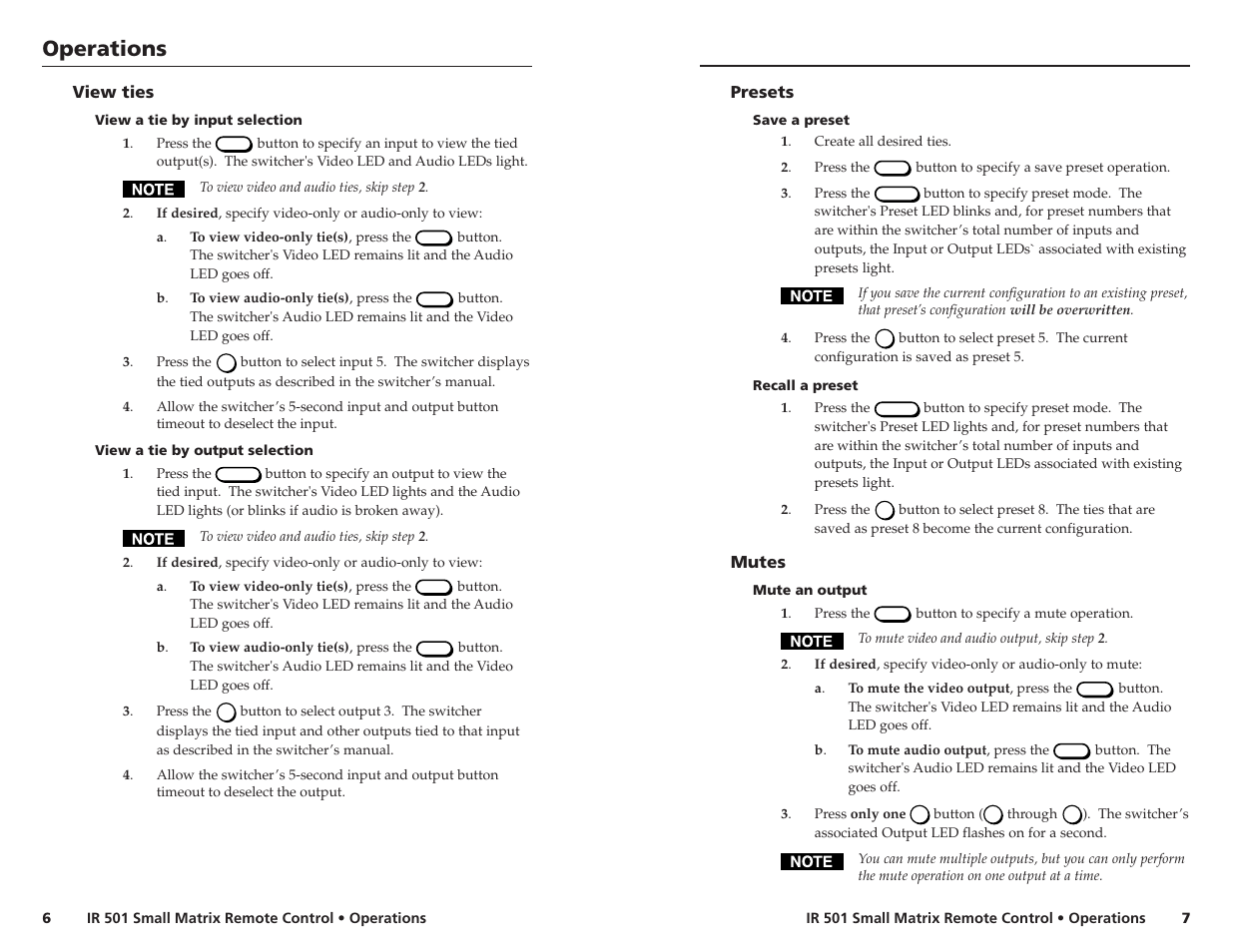 Operations | Extron electronic IR 501 User Manual | Page 4 / 4