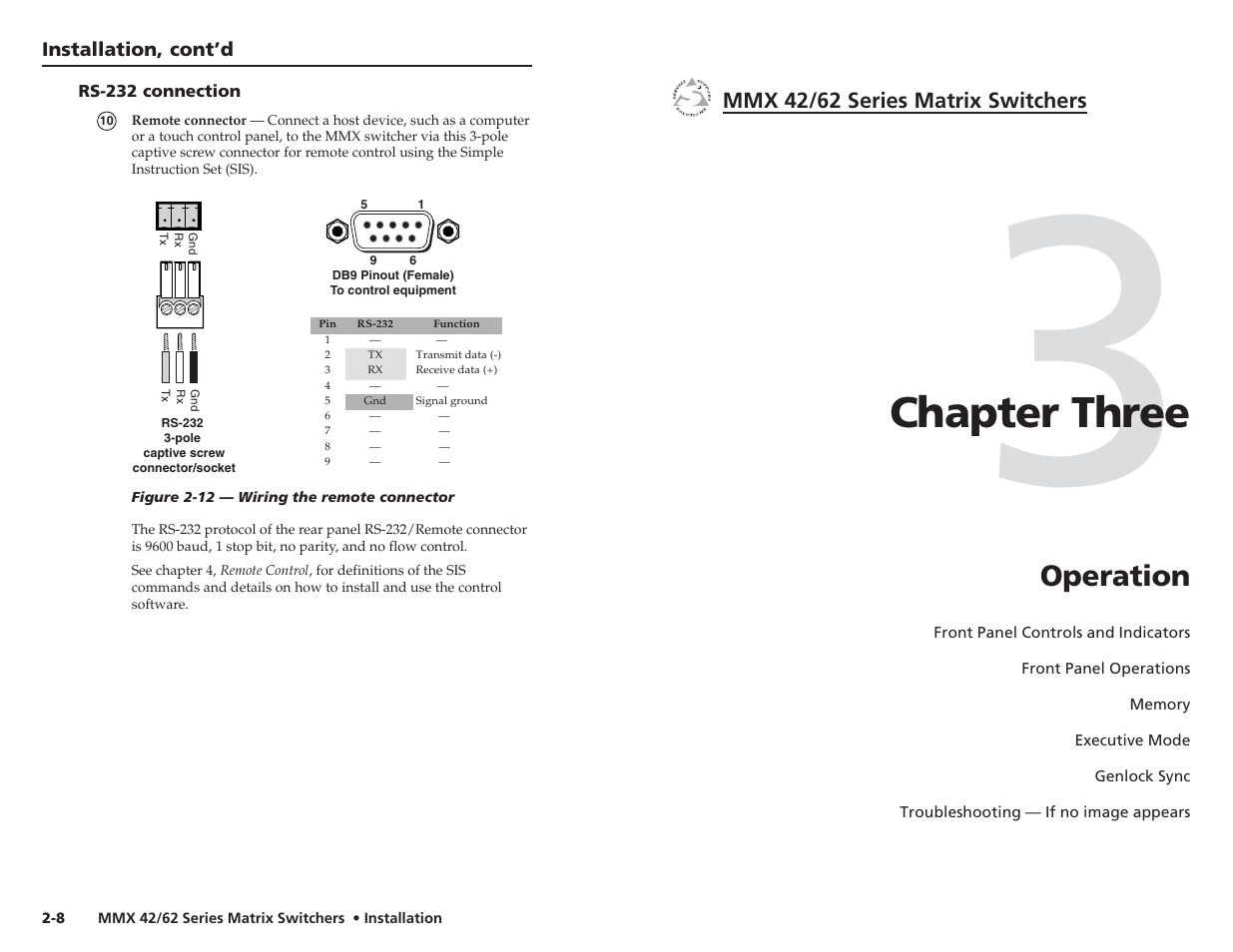 Ch.3: operation, Chapter three, Operation | Extron electronic MMX 42 User Manual | Page 12 / 23