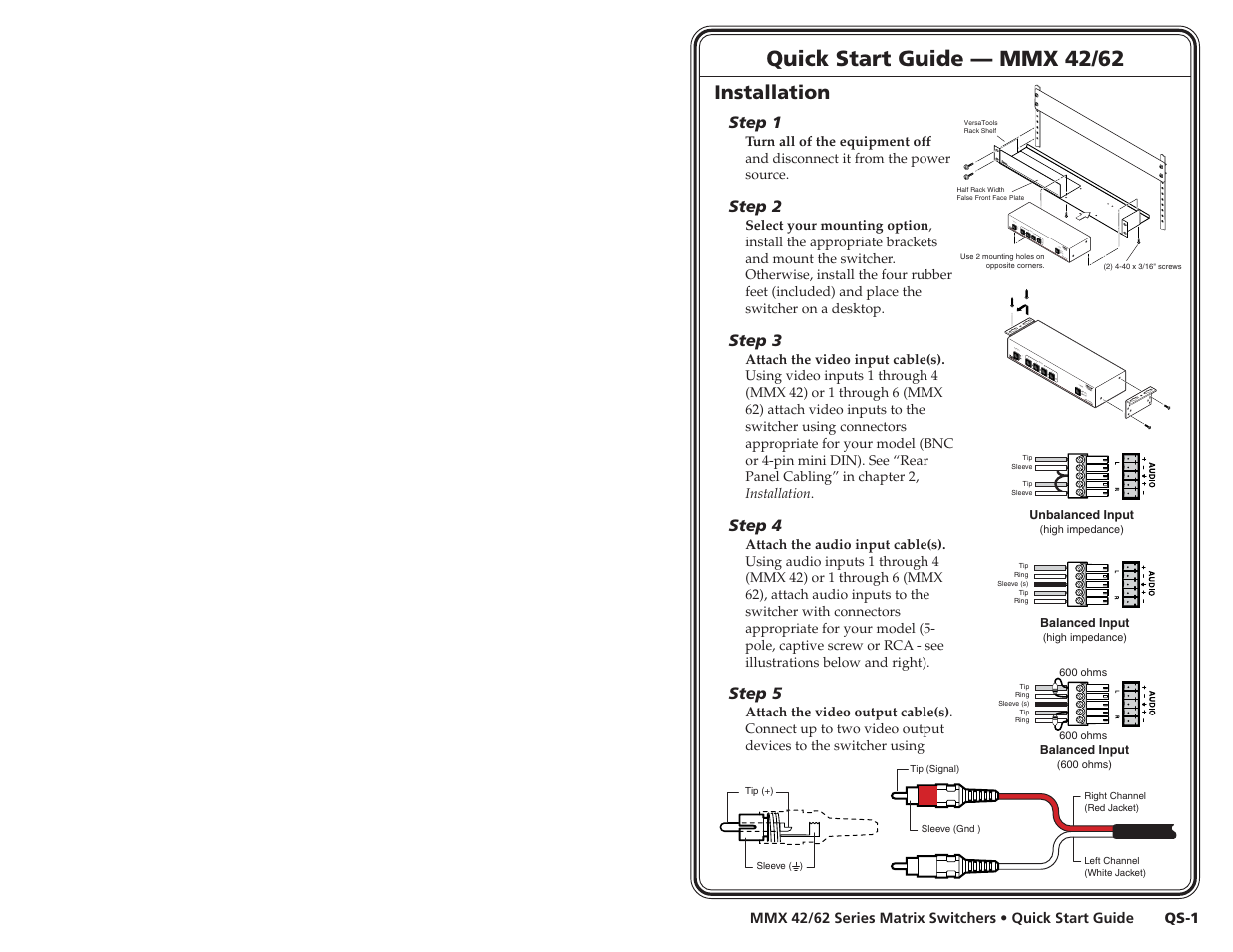 Quick start guide, Quick start guide — mmx 42/62, Installation | Extron electronic MMX 42 User Manual | Page 3 / 23