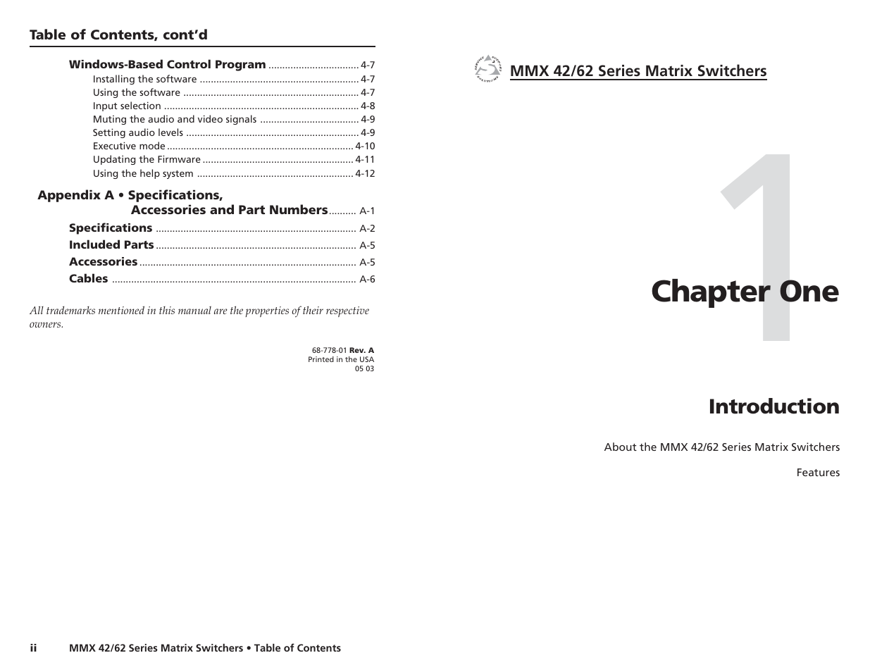 Ch.1: introduction, Chapter one | Extron electronic MMX 42 User Manual | Page 6 / 23